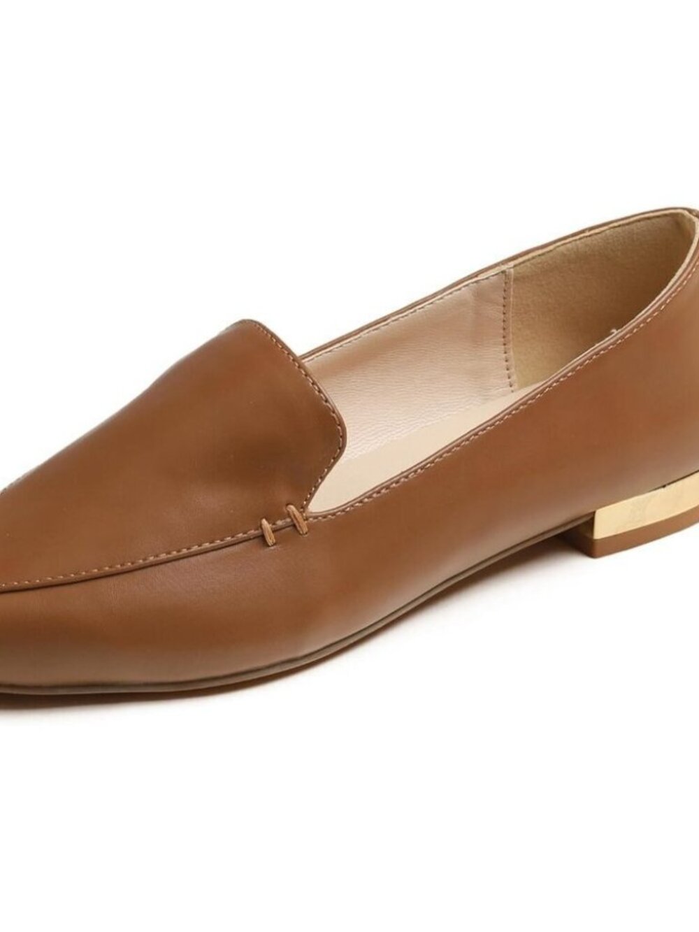 Feversole Women's Camel Brown Plain Vegan Leather Pointed Slip On Flat Loafer
